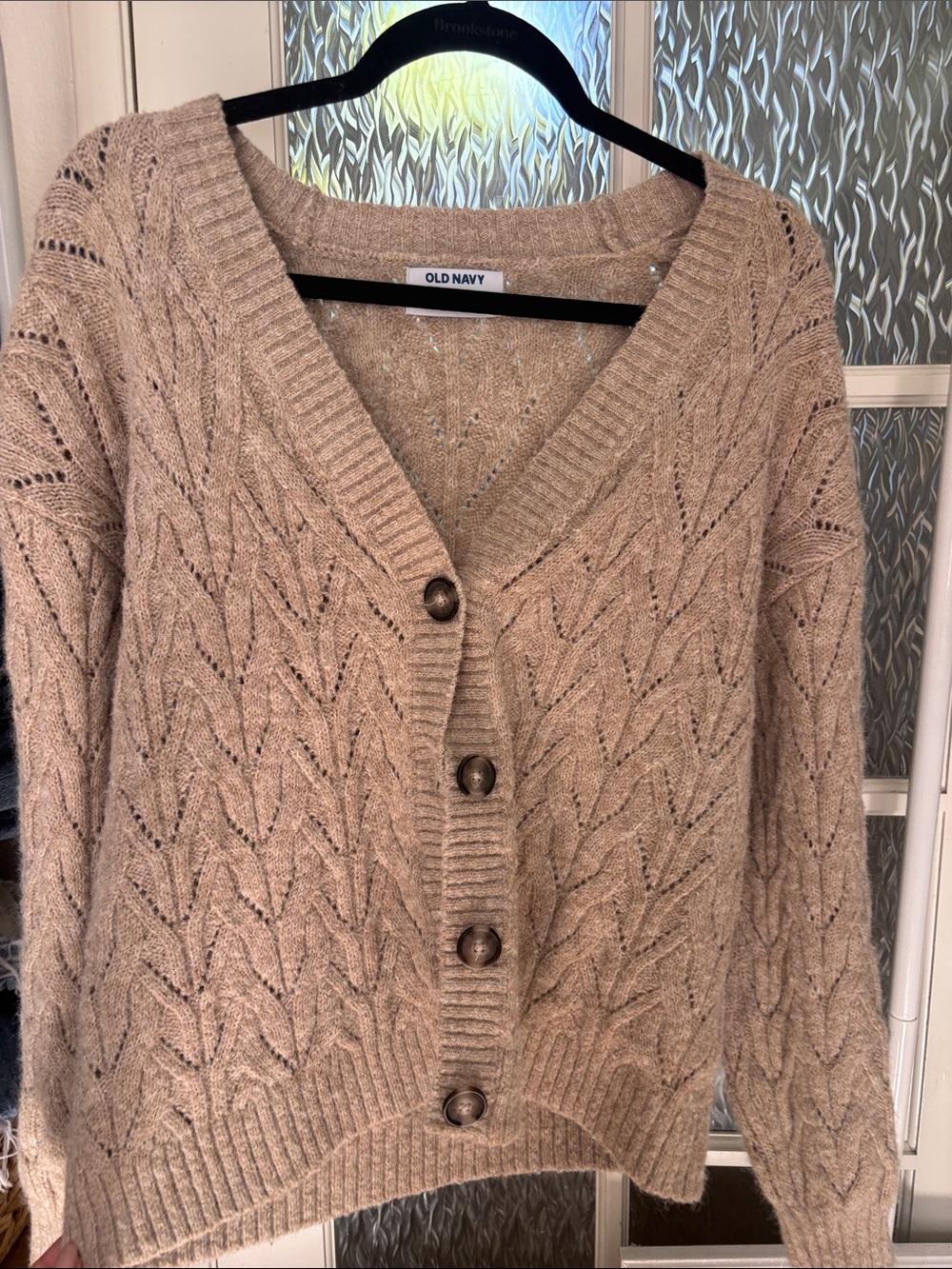 Old Navy Light Brown Cable Knit Button-Front Cardigan